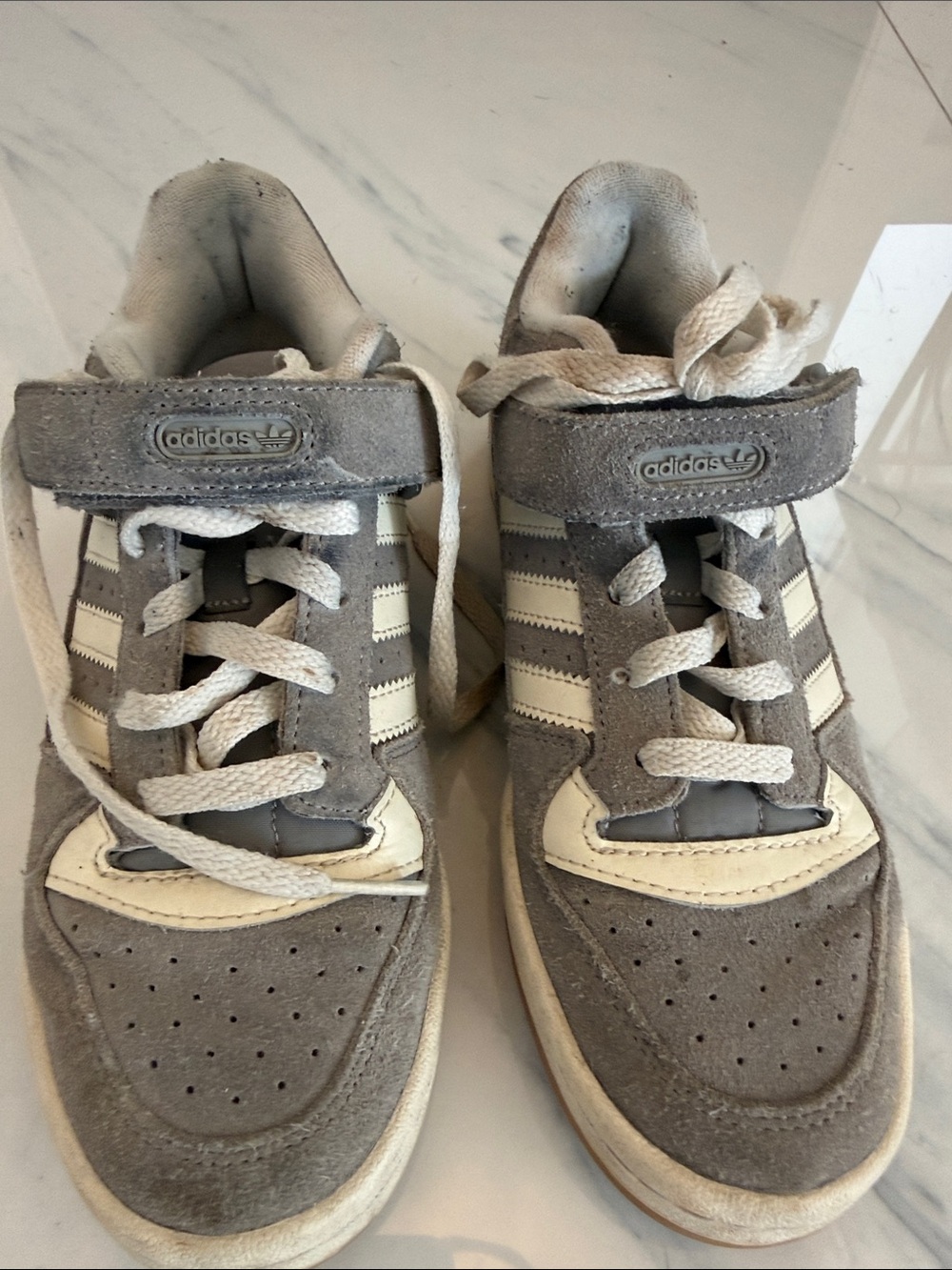 adidas Grey and White Kids' Suede Sneakers